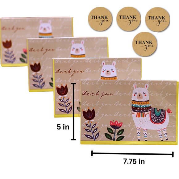 12 Cute Llama Thank You Cards with Envelopes Bulk Boho Rustic Baby Shower - Picture 3 of 5